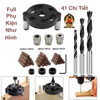 Cữ Khoan Chốt Gỗ Thẳng 41 Chi Tiết - Tự Định Tâm 6 8 10mm - Dụng Cụ Làm Mộc Ghép Ván Gỗ