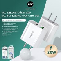 Củ sạc 2 Cổng sạc nhanh 20W Wekome WP-U53 2 cổng sạc usb, type-c