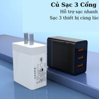 Củ sạc 3 cổng USB đa năng 12W U0192, cốc sạc điện thoại đa năng 3 cổng sạc, được chứng nhận an toàn khi sử dụng (JA SHOP