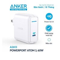 Củ Sạc ANKER PowerPort Atom III 1 cổng PIQ 3.0 60W - A2613 - Tương Thích Với Qualcomm Quick Charge và Power Delivery