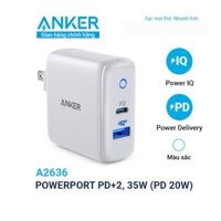 Củ sạc ANKER POWERPORT PD+2, 2 CỔNG, 35W (1 PD 20W, 1 PIQ 15W) – A2636