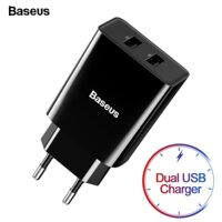 Củ sạc Baseus 2 đầu USB ổ cắm EU cho IPhone Samsung Xiaomi Oppo Huawei