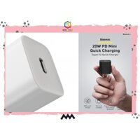 Củ Sạc Baseus 20W PD Super Si Type C Hỗ Trợ Sạc Nhanh QC3.0 Kích Thước Nhỏ Gọn Cho Android / iPhone 12 Pro Max