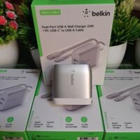Củ Sạc BELKIN 24W Chính Hãng, Nobox, 2 Cổng USB-A (mỗi cổng 12W)
