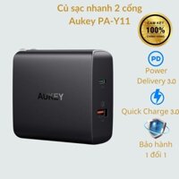 Củ sạc, Cốc sạc, Adapter sạc nhanh PD Type-C Aukey PA-Y11 2 cổng Quick Charge 3.0 + Power Delivery 3.0