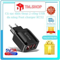 Củ sạc điện thoại đa năng 2 đầu USC KC 52 chính hãng, công nghệ QC3.1 sạc nhanh cao cấp