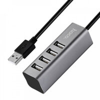 Củ Sạc Điện Thoại Hoco HB1 4 Cổng USB  Tặng Kèm 1 Cáp Sạc IPhone - Hàng Chính Hãng - Xám