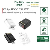 Củ Sạc HOCO C39 12W -Cốc sạc 2 cổng hoco C39 chân dẹp MAX 5V-2.4A-Màn hình LCD hiển thị điện led