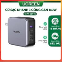 Củ sạc máy tính/ điện thoại, sạc nhanh UGREEN 140W CD289 adapter Nexode|GaN|3 cổng USB PD 3.1 QC 4.0 3.0 |BH 18 tháng