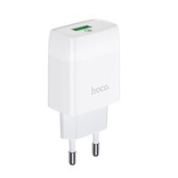 Củ sạc nhanh 18W Hoco chuôi tròn PC chống cháy hỗ trợ QC3.0  2 màu  - Hàng chính hãng - Màu Trắng