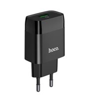 Củ sạc nhanh 18W Hoco chuôi tròn PC chống cháy hỗ trợ QC3.0  2 màu  - Hàng chính hãng - Màu Đen
