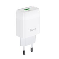 Củ sạc nhanh 18W Hoco chuôi tròn PC chống cháy hỗ trợ QC3.0  2 màu  - Hàng chính hãng - Màu Trắng