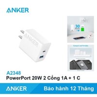 Củ Sạc nhanh 20w Anker 2 Cổng C+A IQ3 - A2348 sạc nhanh điện thoại (Bảo Hành 12 Tháng)