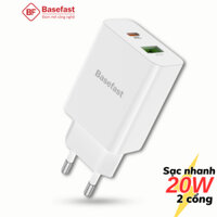 Củ sạc nhanh 20w Basefast dùng cho xr 11 12 13 14 pro samsung oppo ... Cục sạc 2 cổng type C usb