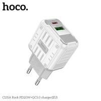 Củ sạc nhanh 20W Hoco C135A dòng PD20W + QC3.0 chân cắm tròn, 2 cổng Type C và USB