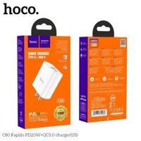 Củ Sạc Nhanh 20W PD &amp; QC3.0 2 Cổng Hoco C80C80A - Cốc Sạc Siêu Nhanh Cho iPhone, Samsung, Xiaomi,... - Hàng Chính Hãng - C80 CHÂN DẸT