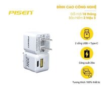Củ sạc nhanh 20W PISEN 2 Cổng nhỏ gọn, an toàn cho Iphone và Samsung