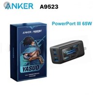 Củ sạc nhanh 3 cổng Anker POWERPORT III YASUO 65W - A9523 - 2C1A- PD/PPS/QC sạc cho điện thoại, máy tính bảng, Laptop