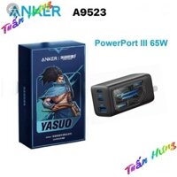 Củ sạc nhanh 3 cổng Anker POWERPORT III YASUO 65W - A9523 - 2C1A- PD/PPS/QC sạc cho điện thoại, máy tính bảng, Laptop