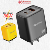 Củ sạc nhanh 30W 2 cổng Basefast cục sạc type c chống quá tải nhiệt cho iP samsung Xiaomi Oppo