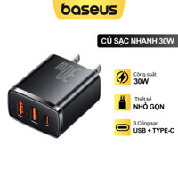 Củ sạc nhanh 30W Baseus 3 cổng sạc, Nhỏ gọn  ,Dùng cho các dòng điện thoại máy tỉnh bảng