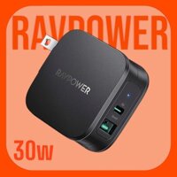 Củ Sạc Nhanh 30W Chính Hãng RAVPOWER 30w 2 cổng sạc Type C, Usb A
