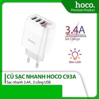 Củ sạc nhanh 3.4A Hoco C93A chân tròn 3 cổng USB màn hình Led