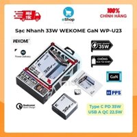 Củ Sạc Nhanh 35W Wekome WP-U23 Công Nghệ Gan, 2 Cổng Sạc Type C + USB Hỗ Trợ Sạc Nhanh PD/QC/PPS