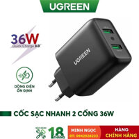 Củ sạc nhanh 36W 2 cổng USB Ugreen 10216 màu Đen