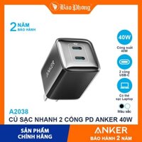 Củ sạc nhanh 40W Anker A2038 2 cổng Type-C 20W + 20W PD