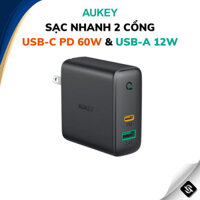 Củ Sạc Nhanh 60W Aukey PA-D3 , 2 cổng USB 12W + Type C 60W