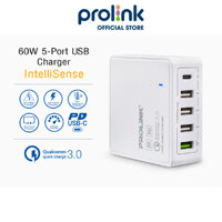 Củ sạc nhanh 60W PROLiNK PDC56001 có 5 cổng 1 USB-C &amp; 4 USB-A dành cho Macbook, iPhone, iPad, Samsung, Xiaomi - Hàng chính hãng