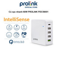 Củ sạc nhanh 60W PROLiNK PDC56001 có 5 cổng (1 USB-C & 4 USB-A) dành cho Macbook, iPhone, iPad, Samsung, Xiaomi