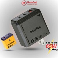 Củ sạc nhanh 65W 3 cổng Basefast Công nghệ GAN chống quá tải nhiệt cho Samsung Mac Laptop Huawei iP