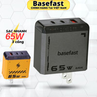 Củ sạc nhanh 65W 3 cổng Basefast Công nghệ GAN chống quá tải nhiệt cho máy Samsung xiaomi Mac Laptop