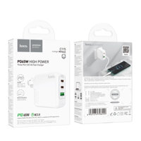 Củ sạc nhanh 65W Hoco C115 PD65W + QC3.0 với 2 cổng Type-C và 1 x USB chân dẹp gập gọn