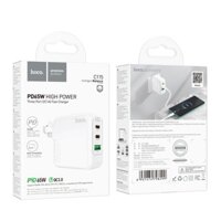 Củ sạc nhanh 65w Hoco C115A có 2 cổng Type C + USB có thể gấp gọn, tiện lợi cho việc mang theo.