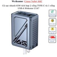 Củ sạc nhanh 65W  Wekome U147 tích hợp 2 cổng TYPE-C và 1 cổng USB-A