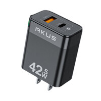 Củ sạc nhanh AKUS SN66 - PD 20W - 01 cổng USB Type A + 01 cổng Type C - Màu đen | Giá rẻ, trả góp 0%