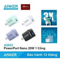 Củ Sạc nhanh Anker 20W PowerPort Nano III Sạc nhanh PD IQ3.0 - A2633 Xanh Tím Đen Trắng