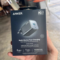 Củ sạc nhanh Anker 737 GaN Prime 100W - 3 cổng 2C1A sạc 3 thiết bị cùng lúc - Hỗ trợ PPS, PD, PowerIQ 4.0- A2343