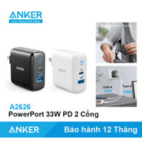 Củ Sạc nhanh ANKER PowerPort 2 Cổng 33W 35W PD 18W -  A2626 A2636 A2630  Bảo Hành 12 Tháng
