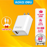 Củ Sạc Nhanh AOKA by Deli VS6023 - Cục Sạc 2 Cổng USB-A Type C Công Suất 20W Chân Dẹt Cho Điện Thoại Máy Tính Bảng