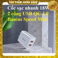 Củ Sạc Nhanh Baseus 2 cổng Speedmini 18w quick Charge 3A /2.4A - Bảo hành 12 t