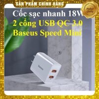 Củ Sạc Nhanh cho iphone,samsung,oppo Baseus 2 cổng Speedmini 18w quick Charge 3A /2.4A