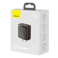 Củ sạc nhanh (Đen chân cắm CN) siêu nhỏ gọn Baseus Compact Quick Charger 20W (USB + Type C Dual Port, 20W PD/QC 3.0 Multi Quick Charge Support) – CÁI