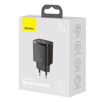 Củ sạc nhanh (Đen chân cắm UK) siêu nhỏ gọn Baseus Compact Quick Charger 20W (USB + Type C Dual Port, 20W PD/QC 3.0 Multi Quick Charge Support) – CÁI
