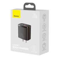 Củ sạc nhanh (Đen chân cắm US) siêu nhỏ gọn Baseus Compact Quick Charger 20W (USB + Type C Dual Port, 20W PD/QC 3.0 Multi Quick Charge Support) – CÁI