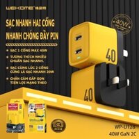 Củ Sạc Nhanh GaN WEKOME WP-U128 2 Cổng 40W (PD 20W+20W) Cho Loptop 16 Pro Max 15 Pro Max 14 Pro 13 12 vv..