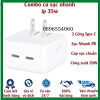 Củ sạc nhanh ip 35w 2 cổng type C công nghệ sạc nhanh PD kèm cáp sạc nhanh cho điện thoại và máy tính bảng BH 1 năm